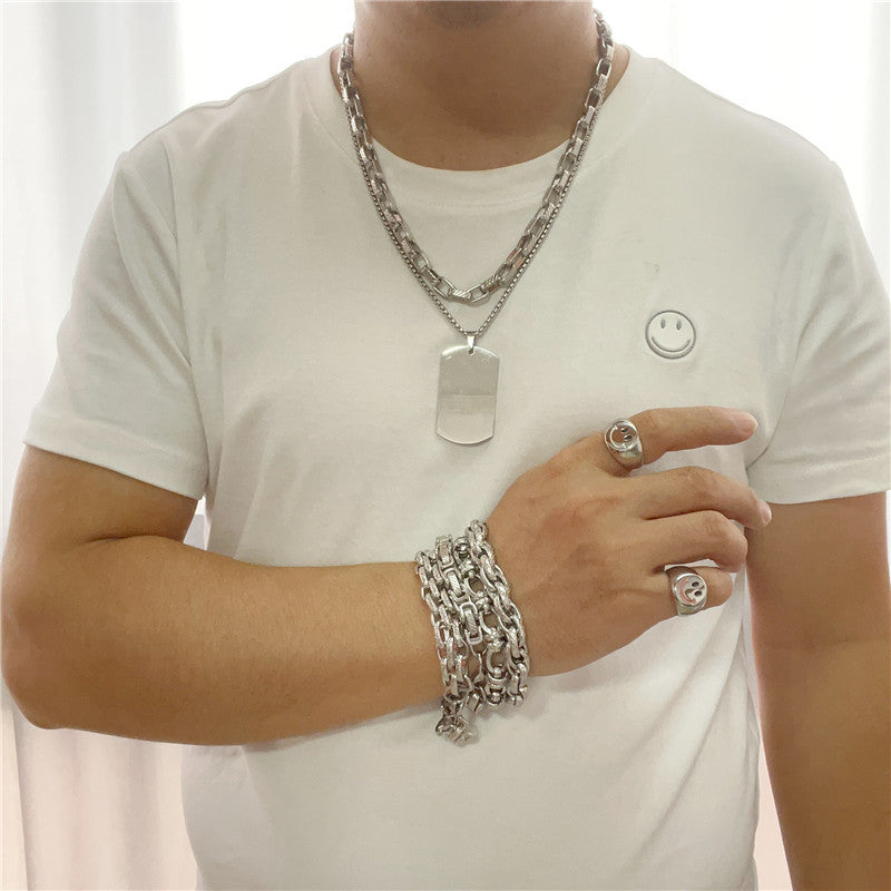 Trendy Men's Personalized Retro Titanium Steel Sequined Pendant Necklace