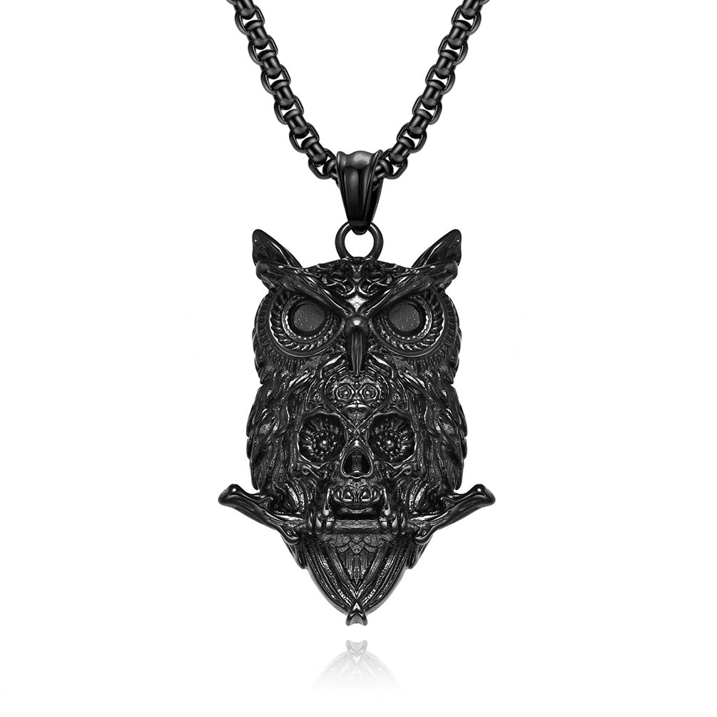 Amazon Dark Wind Owl Skull Stainless Steel Necklace for Men