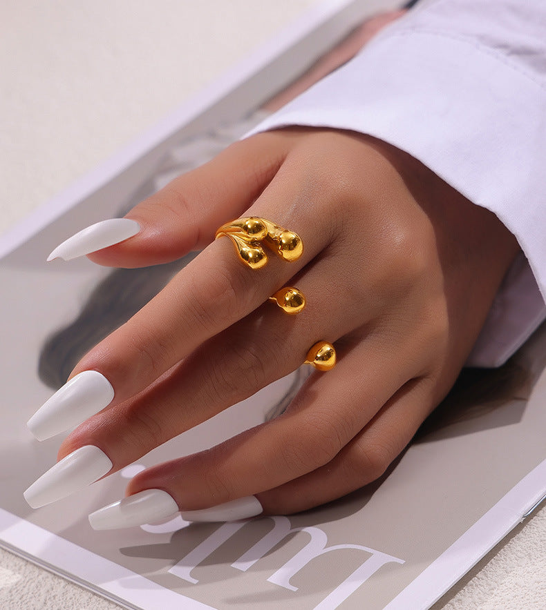 Golden Beaded Double Finger Ring for Women from Planderful's Everyday Genie Collection