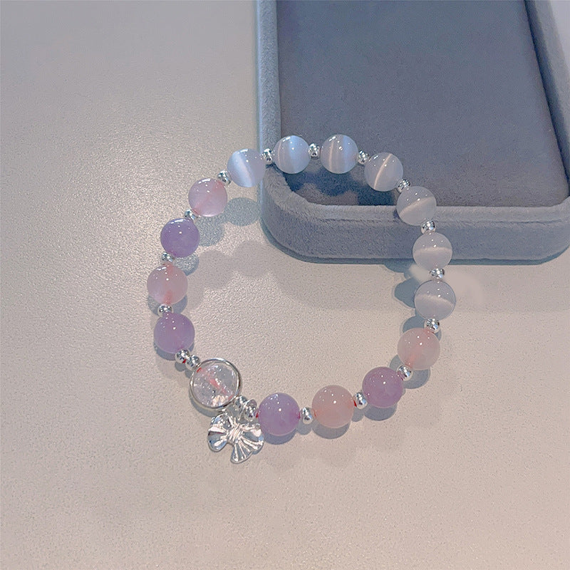 Fortune's Favor Sterling Silver Bracelet with Natural Pink Quartz, Lavender Amethyst, and Opal