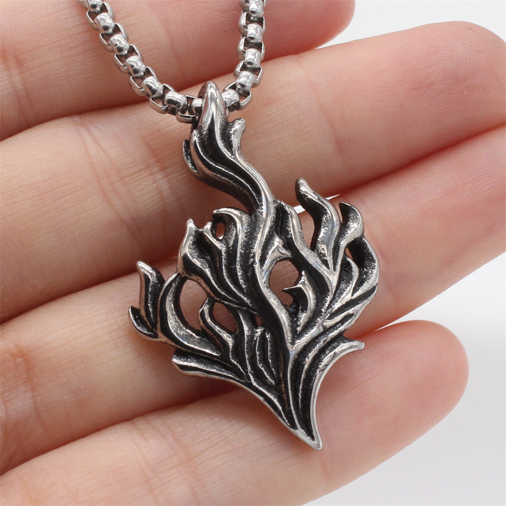 Planderful Jewelry Mens Titanium Pendant Vintage Flame
