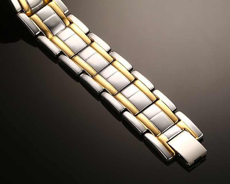 Wholesale European American Magnetic Jewelry Stainless Steel Gold Double-Row Magnet Stone Bracelet Men's Jewelry