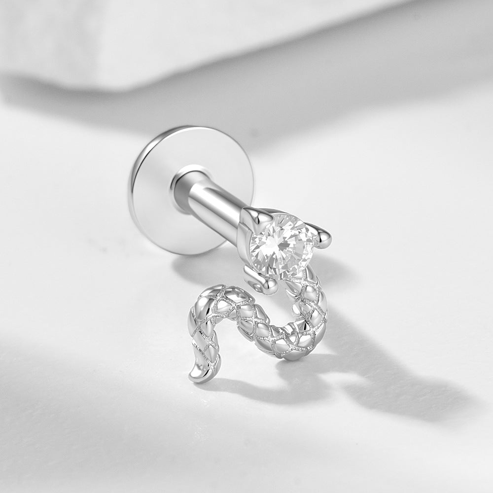 S925 Sterling Silver Exquisite Snake Trend Wind Ear Bone Nails Flat Head Thread Earrings