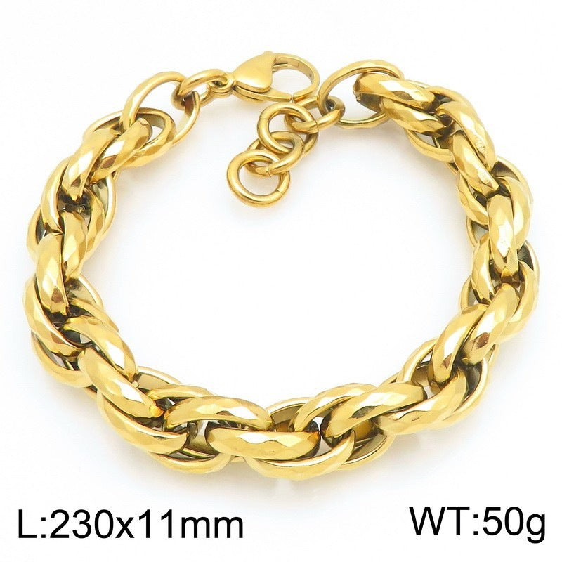 11mm Hammer Twist Twist Chain With Extension Chain Stainless Steel Men's Bracelet