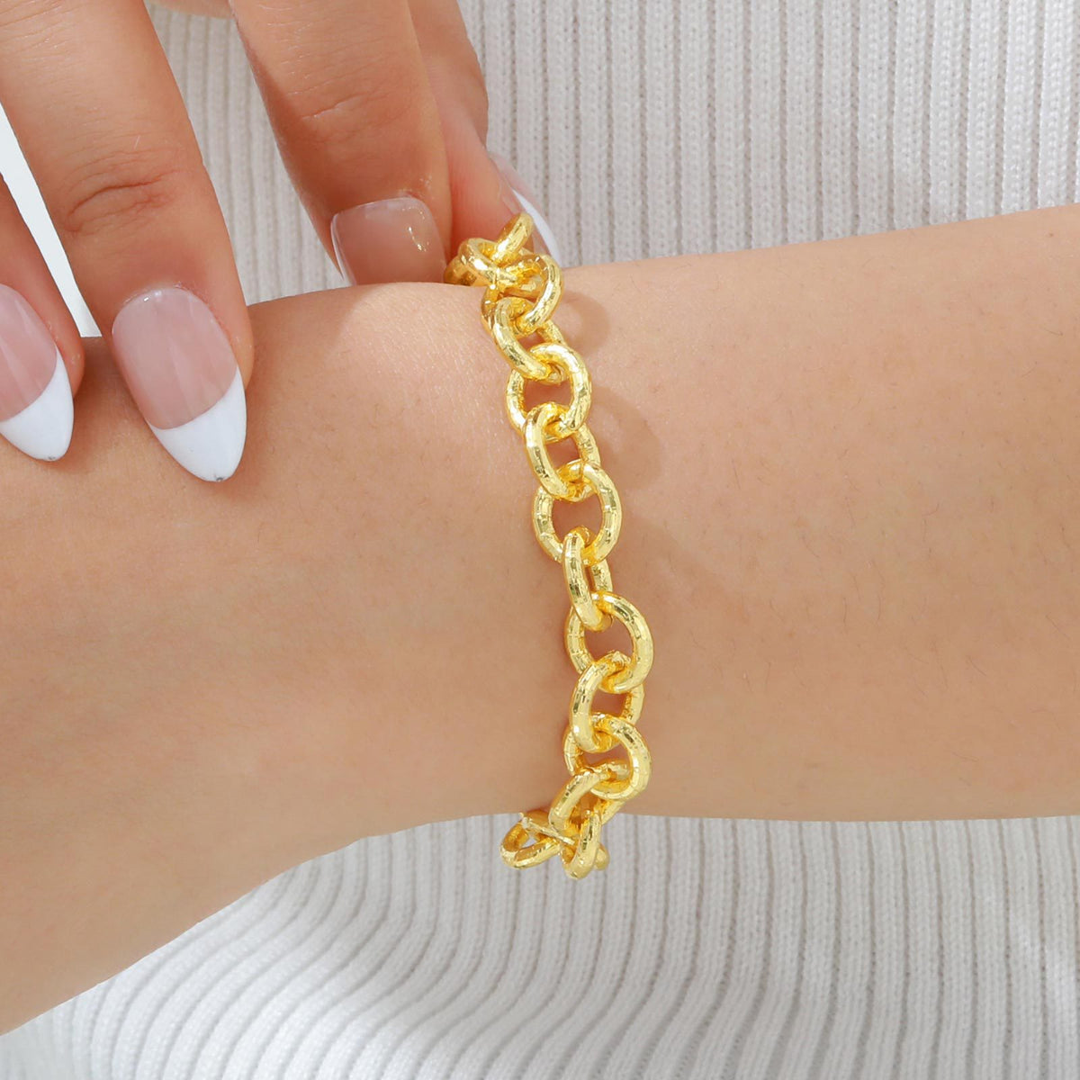 Copper Embossed Round Cross Chain Gold Bracelet Women's