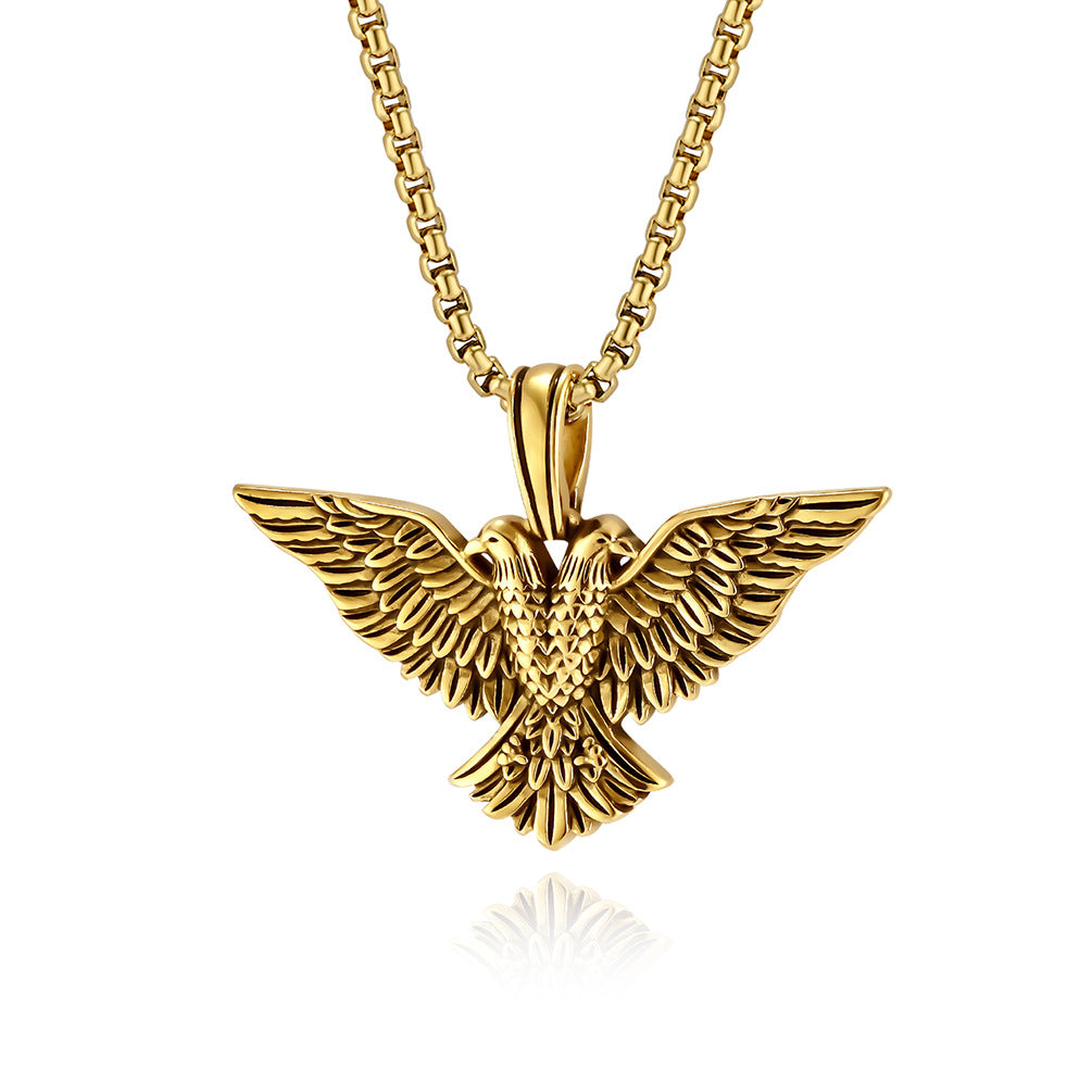 European and American Double-Headed Eagle Titanium Steel Necklace for Men