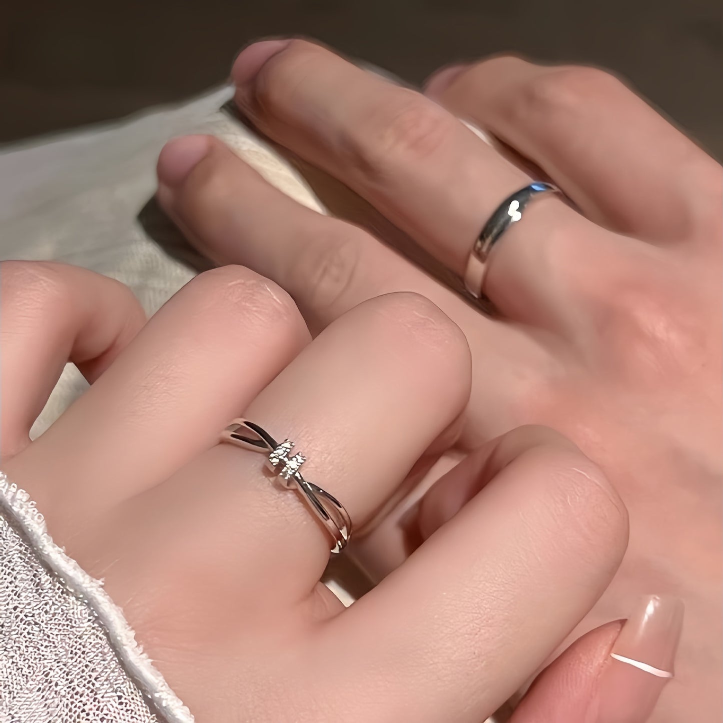 Planderful Sterling Silver Love Interwoven Couple Ring Adjustable Opening For Women Gift