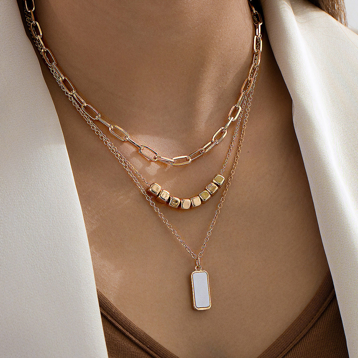 Planderful Vienna Verve Necklace – Multi-Layer Square Pendant Design