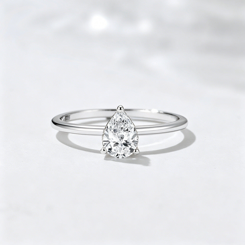 S925 Sterling Silver Water Drop Pear-Shaped Zircon Ring Simulated Diamond Ring, Marriage Proposal