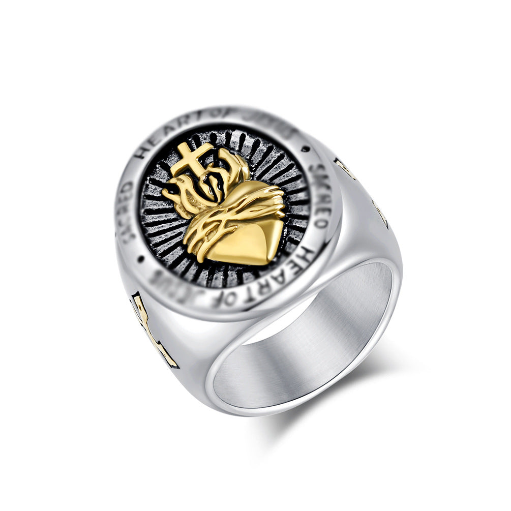 Stainless Steel Cross Heart Vintage Ring