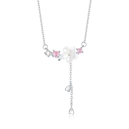 Sterling Silver Shell Pearl Camellia Necklace for Women