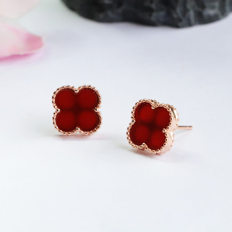 Fortune's Favor Natural Red Agate Silver Earrings