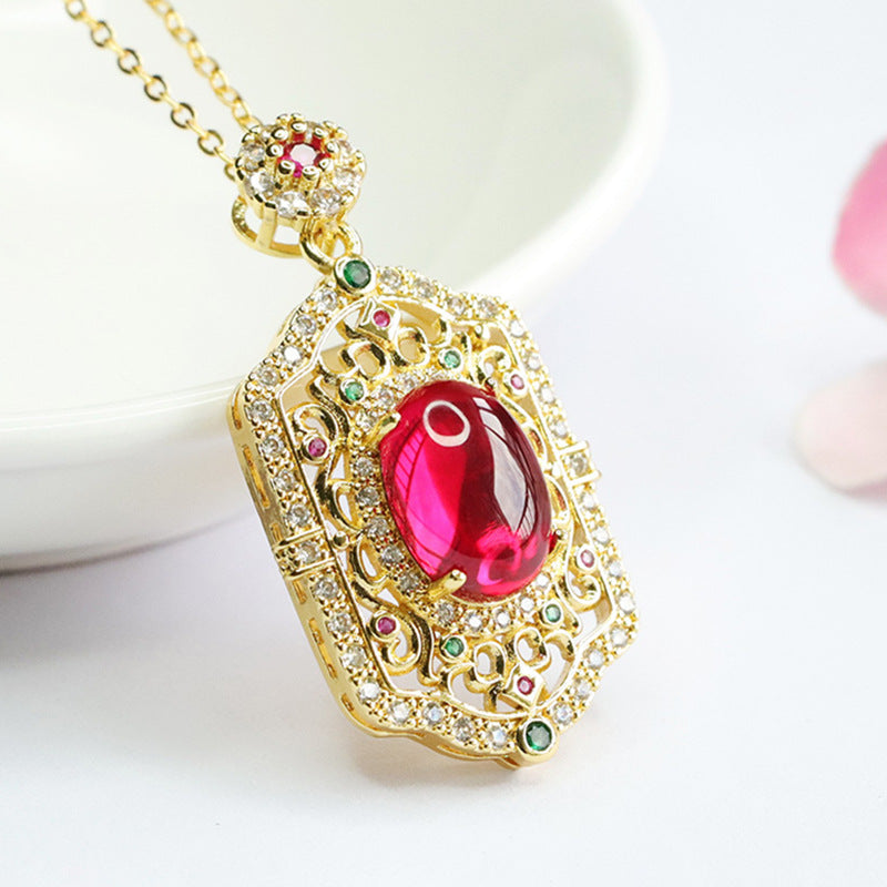Lab-Grown Ruby Ruyi Motif Pendant — No Chain