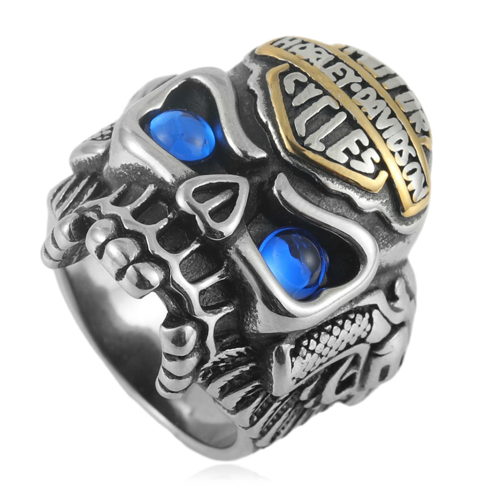 Planderful Titanium Skull Ring for Men Unisex Punk Fashion with Multi Colored Stones Durable Statement Jewelry