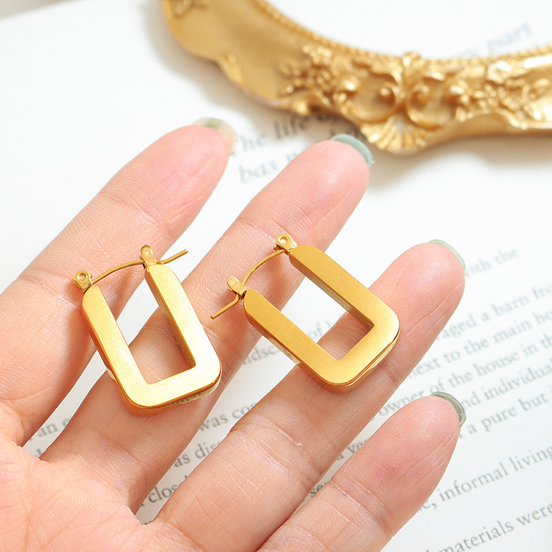 Geometric Drawing Process Earrings - Trendy Titanium Steel Gold-Plated Ear Accessories