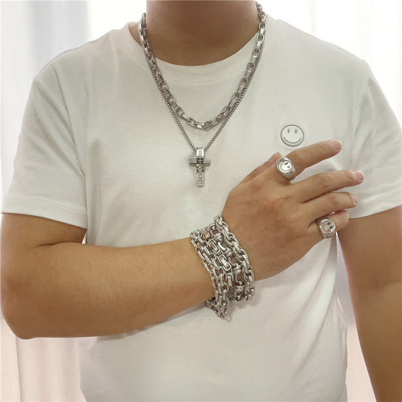 Stylish Titanium Steel Cross Pendant Necklace for Men - Personalized Retro Design