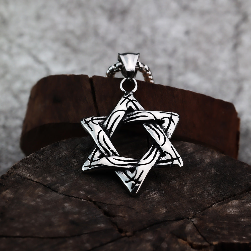 Planderful Titanium Hexagram Pendant For Men Retro Hip Hop Street Necklace Personalized Jewelry