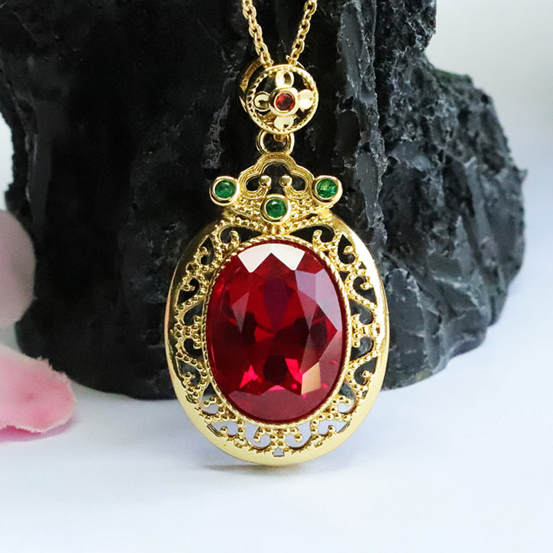 Lab-Grown Ruby Vintage Faceted Pendant — No Chain