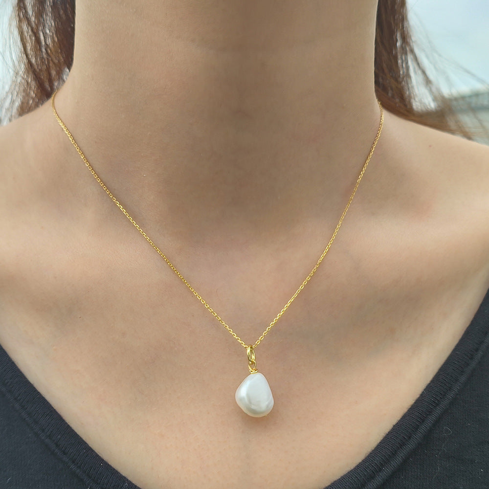 S925 Sterling Silver Natural Freshwater Pearl Necklace for Women