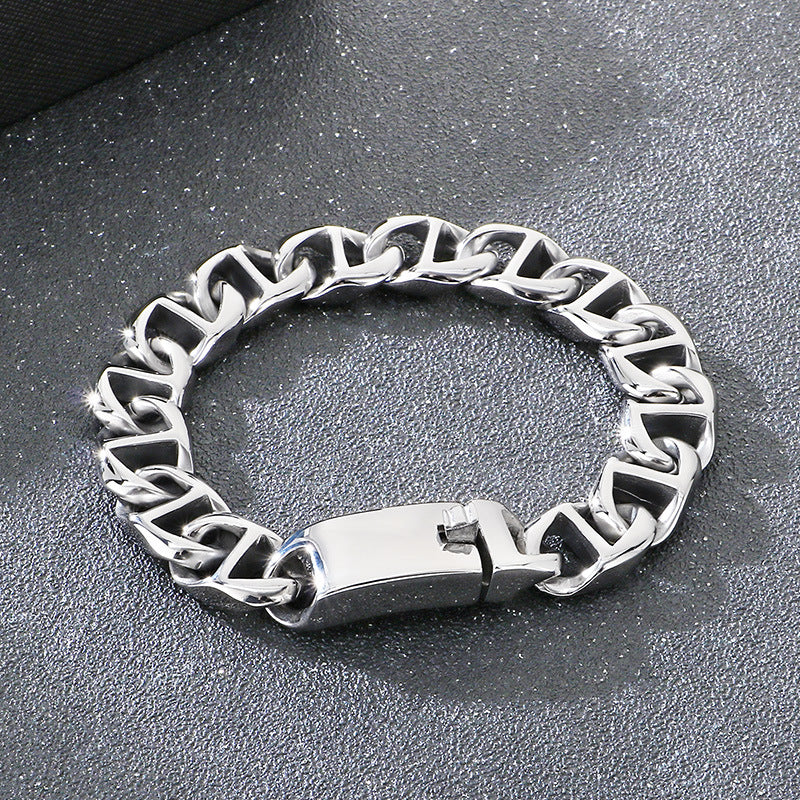 Street Shooting Premium Button – Rock 13mm Glossy Pig Nose Chain Stainless Steel Men's Bracelet