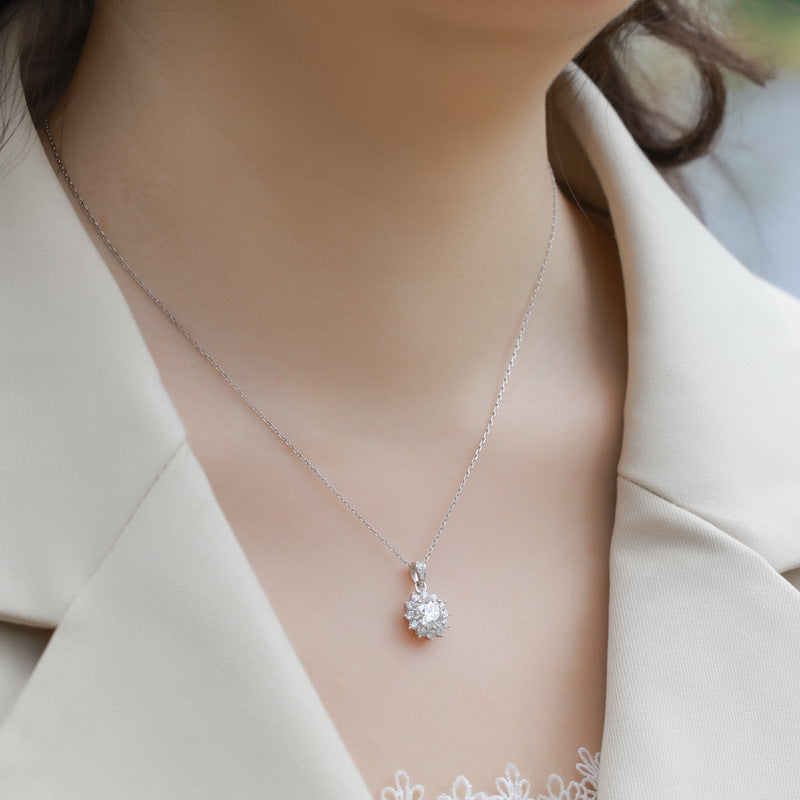 S925 Sterling Silver Moissanite Snowflake Pendant Necklace