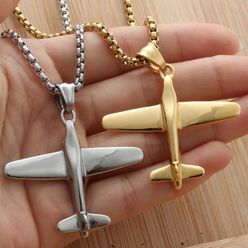 Titanium Steel Aircraft Pendant Necklace - Retro Punk Style for Men, Domineering and Trendy Stainless Steel Design