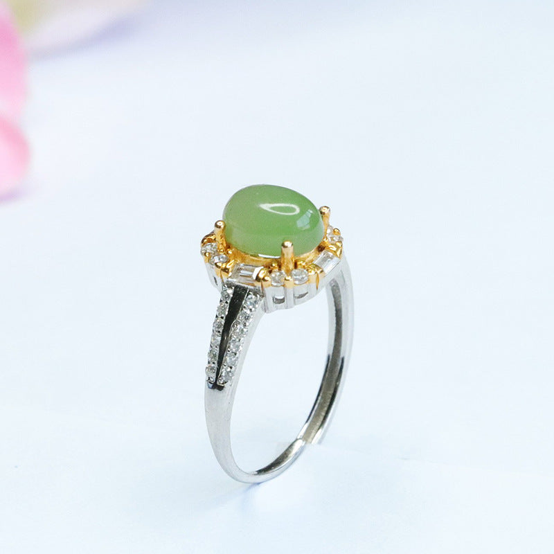 925 Sterling Silver Hetian Jasper Square Ring