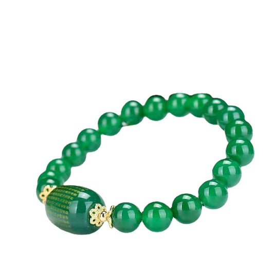 Heart Sutra Sterling Silver Bracelet with Genuine Green Chalcedony