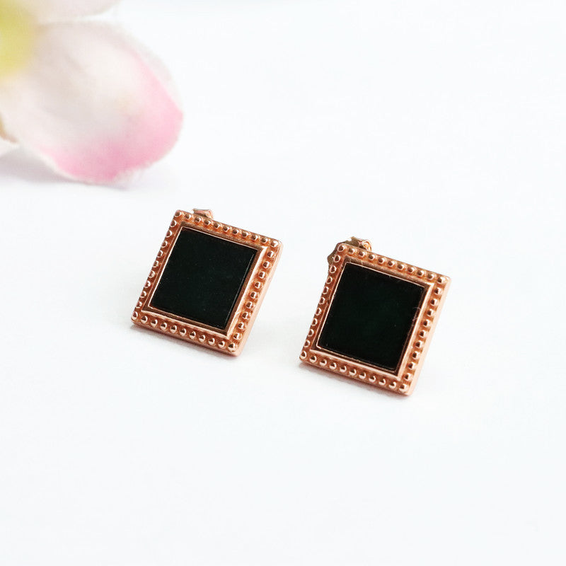 Sterling Silver Square Jade Stud Earrings