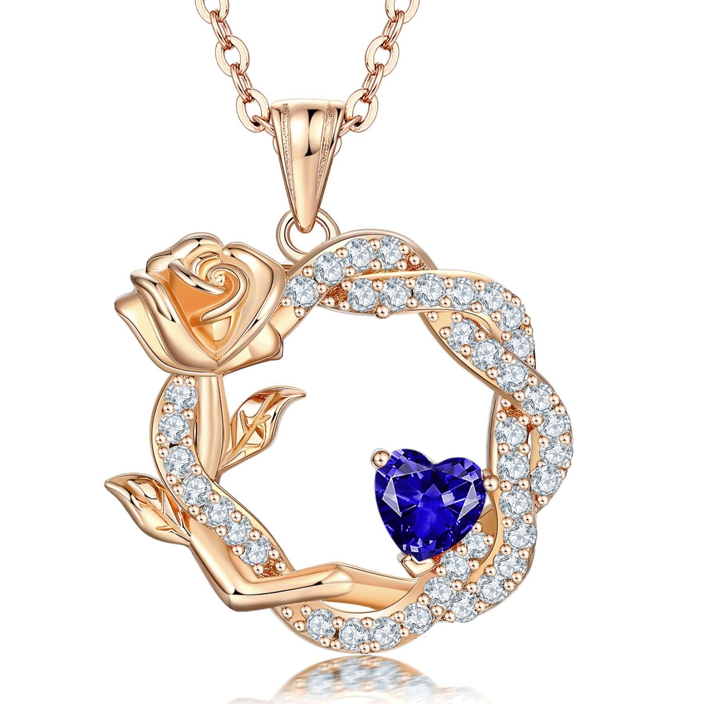 Blue Crystal Flower Pendant S925 Sterling Silver Love Rose Necklace