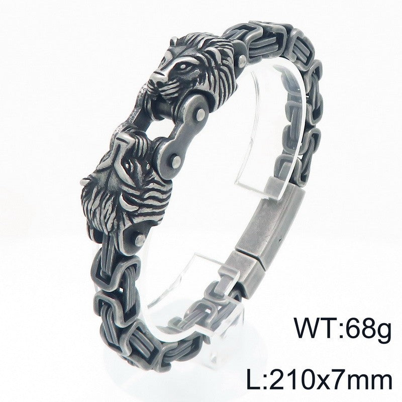 Oxidized Lion Head Emperor Chain Titanium Steel Men's Bracelet