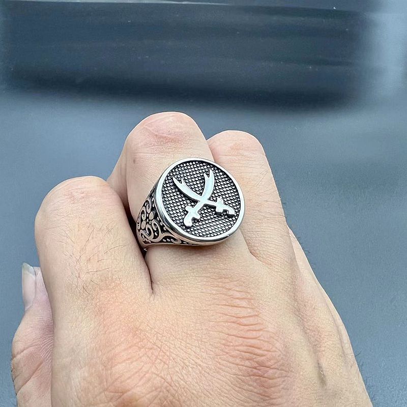 Planderful Everyday Genie Middle Eastern Vintage Punk Ring Stainless Steel Double Knife For Men