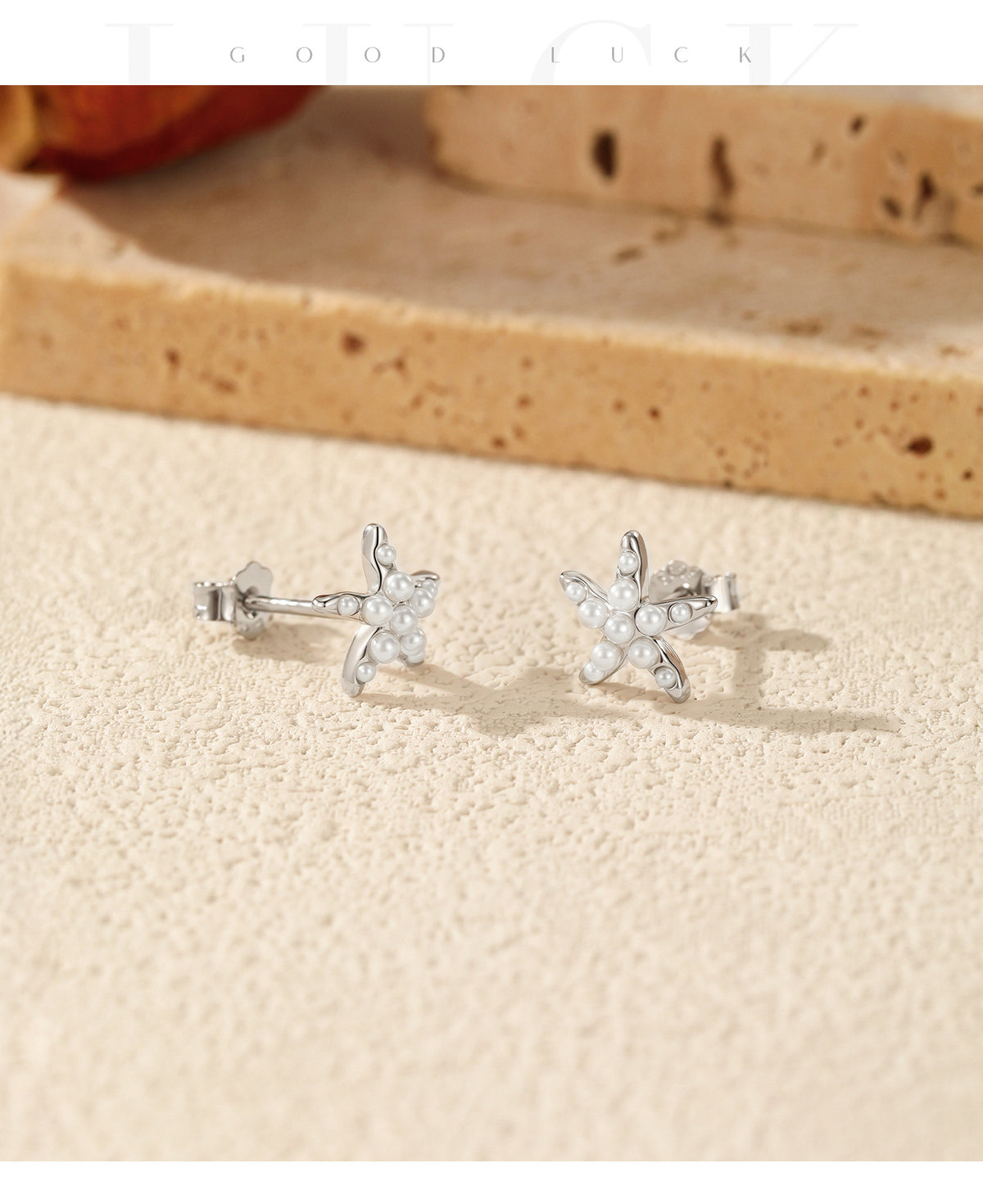 925 Sterling Silver Starfish Pearl Stud Earrings
