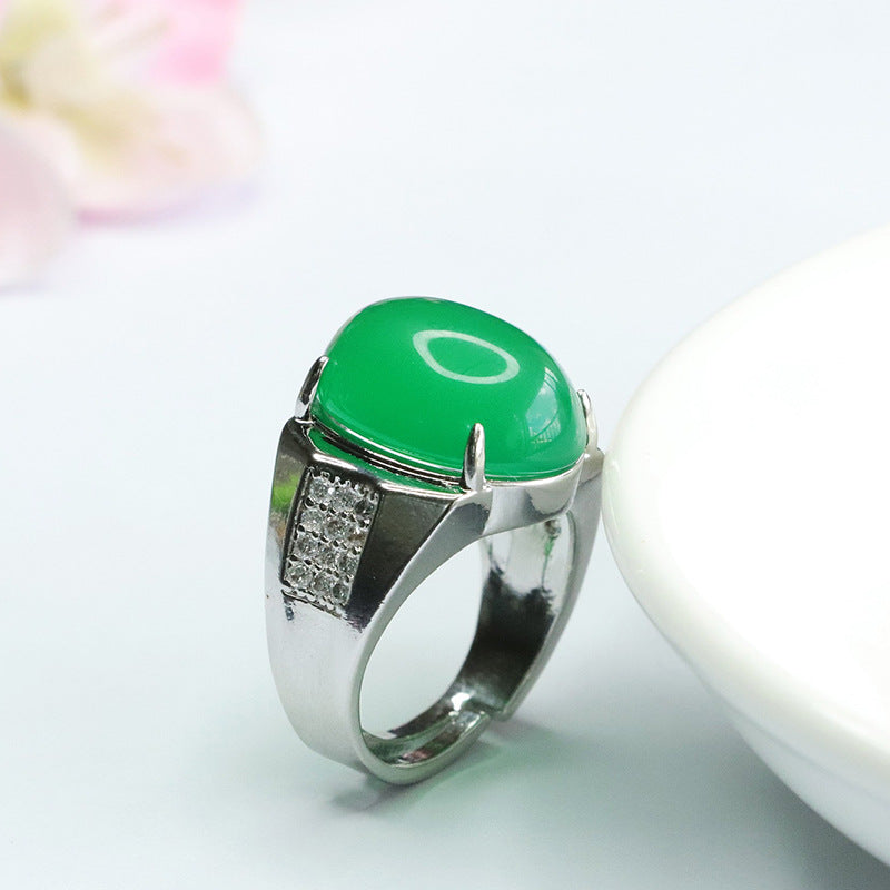 Chalcedony Gemstone Sterling Silver Adjustable Finger Ring