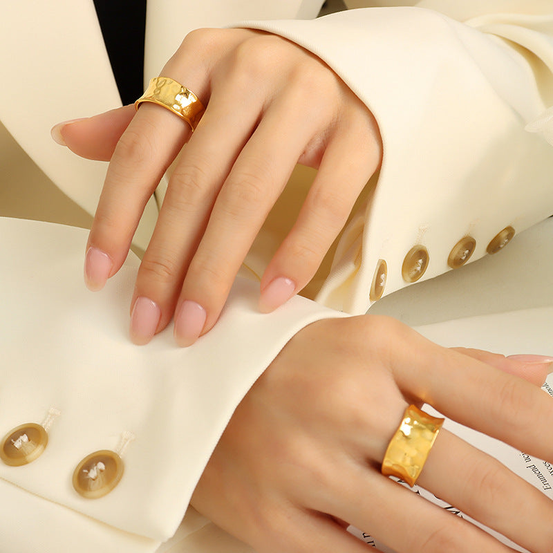 Daybreak Artisanal Gold Plated Titanium Steel Ring with Unique Opening Design
