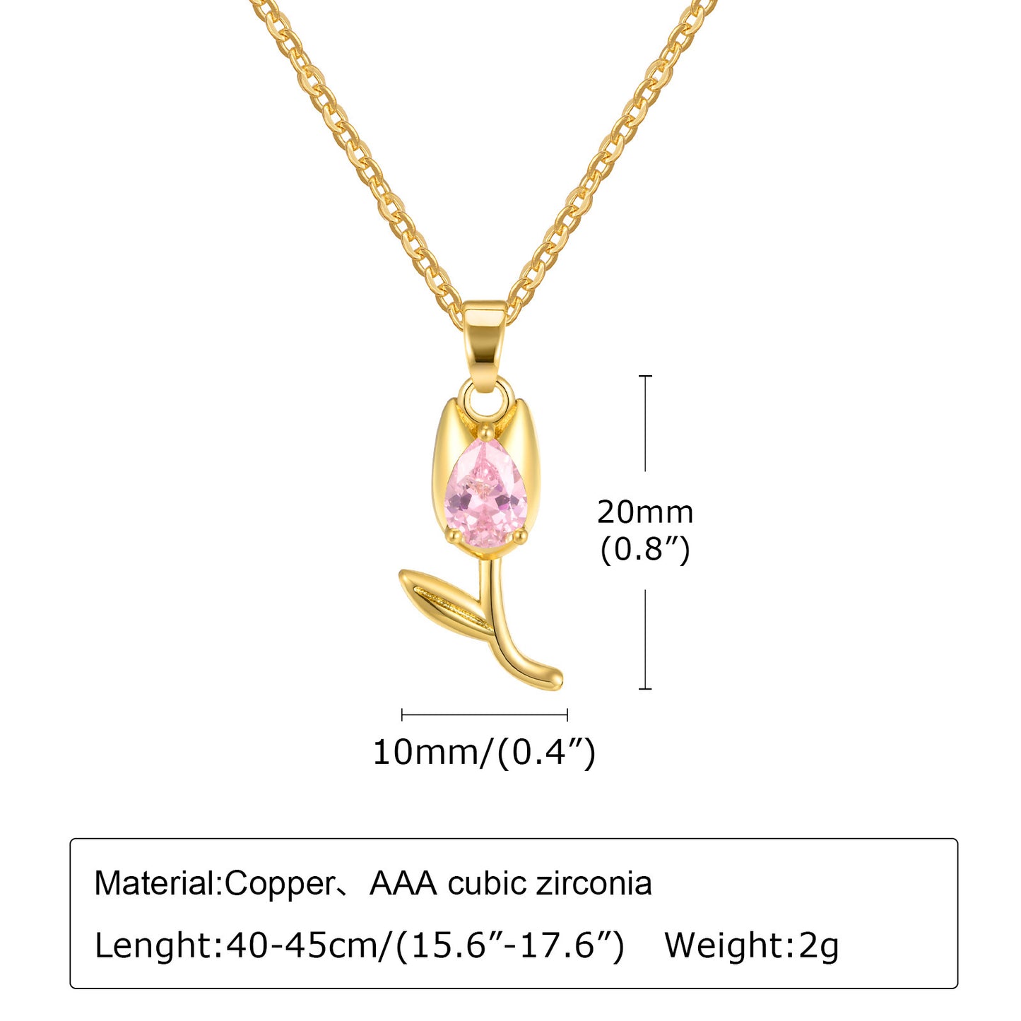 Red Water Drop Zircon Tulip Pendant Necklace for Ladies Copper