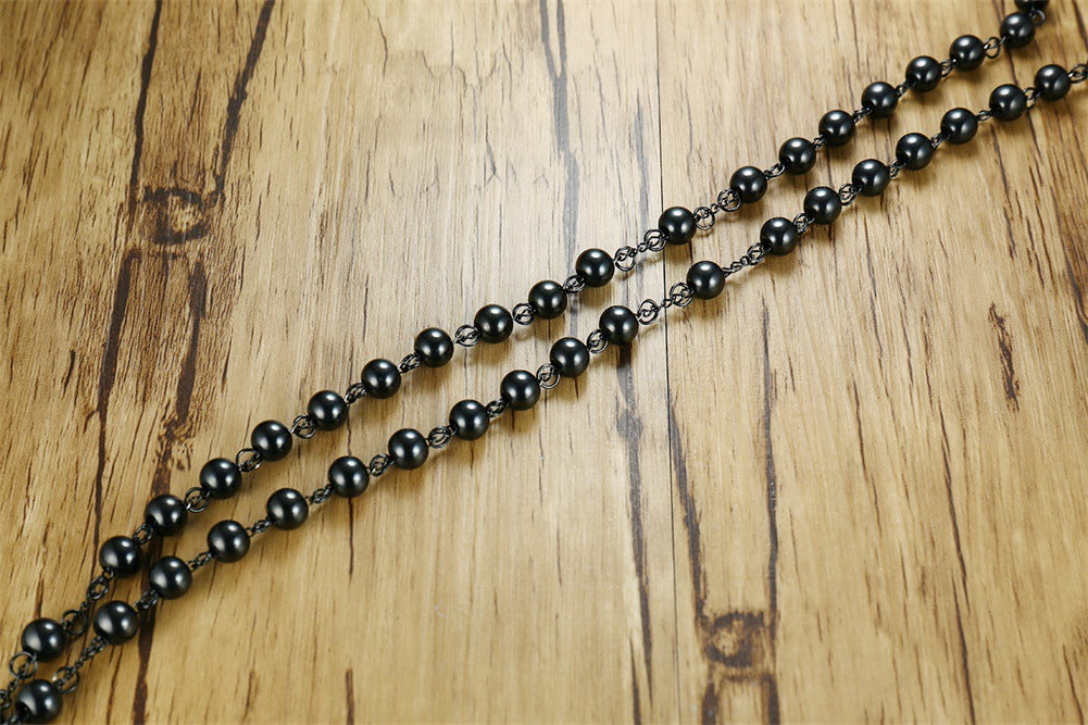 Cross-Border Wholesale Stainless Steel Cross Rosary Necklace