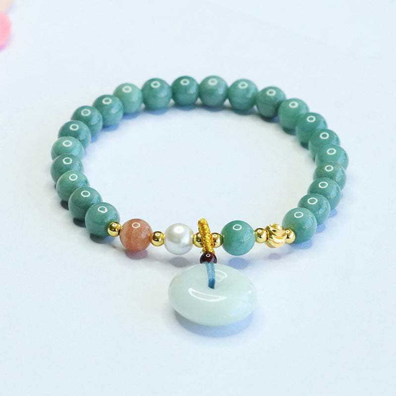 Blue Water Jadeite Peace Buckle Beaded Bracelet