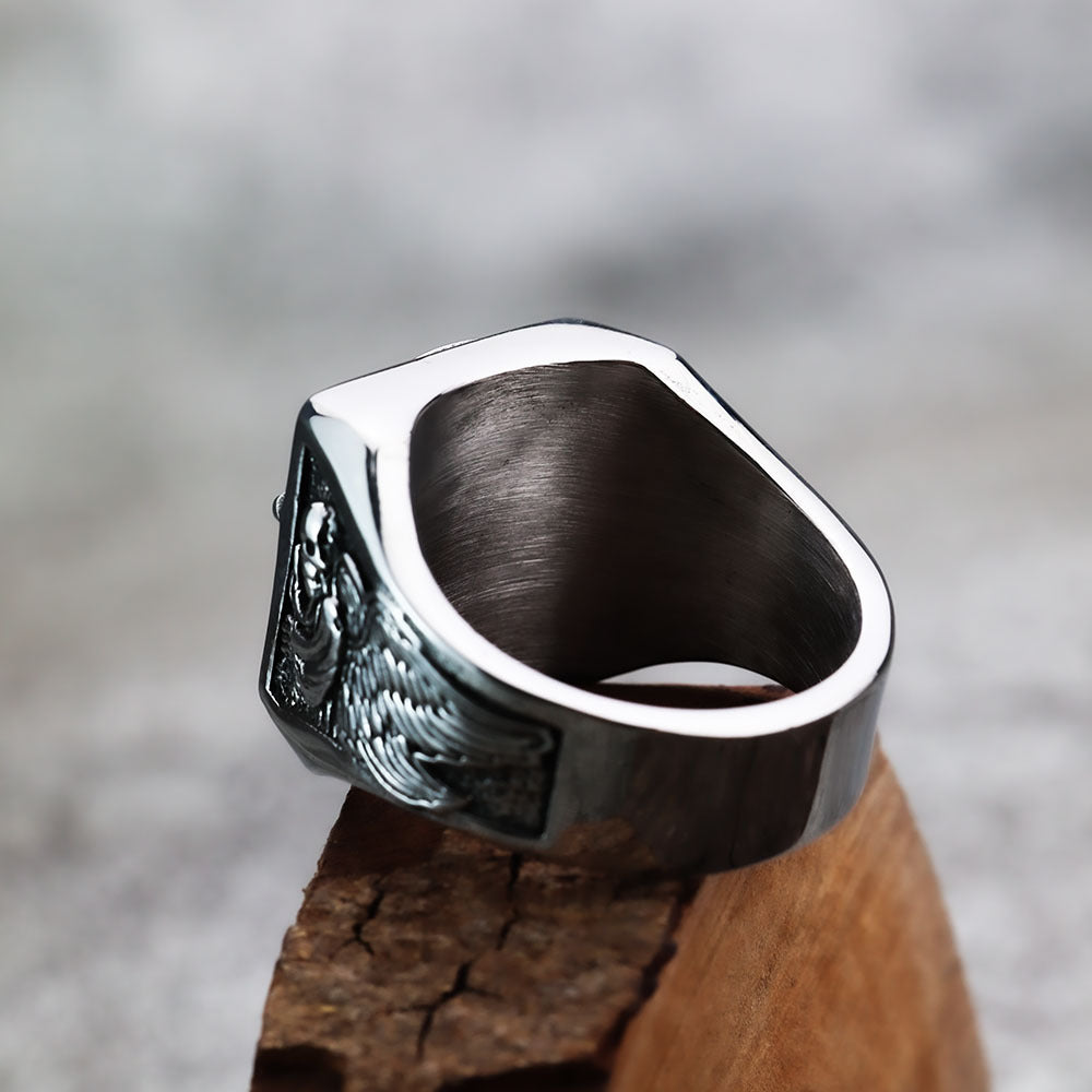 Planderful Grim Reaper Ring for Men in Retro Stainless Steel Punk Skull Wing Design