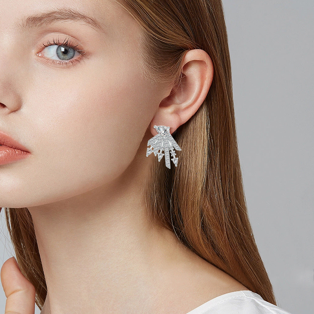 Pear Shape Zircon Firework Design Sterling Silver Stud Earrings