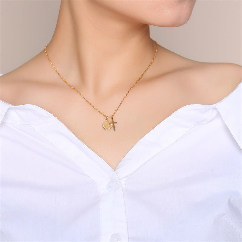 Titanium Steel Cross Necklace Gold Ladies Accessories Jewelry