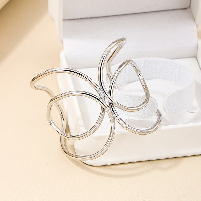 Punk Chic Open Bangle with Ethnic Line Design