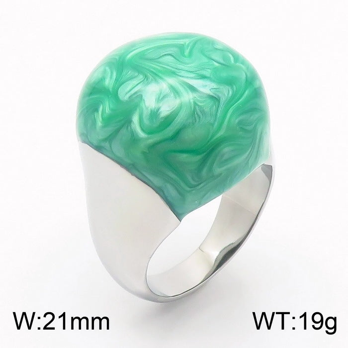 Color Enamel Drip Glaze Titanium Steel Ring, French Fashionable