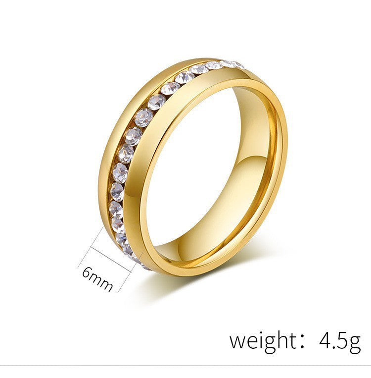 European – American Gold Zircon Ring – Stainless Steel Circumference Pavé Zircon