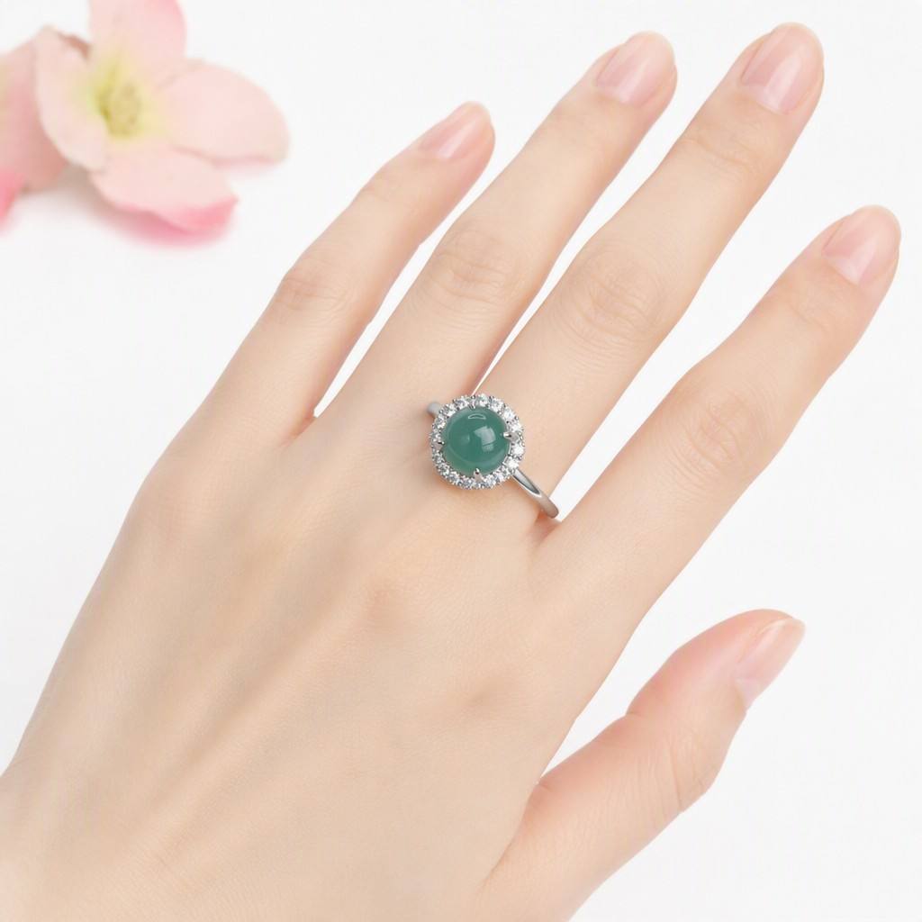 Blue Water Jadeite Pavé-Style 10 mm Ring