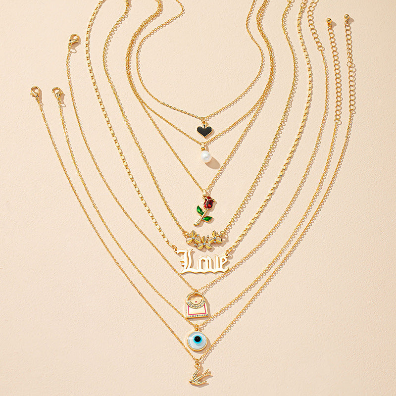 7-Star Butterfly Necklace Set - Stylish Sweater Chain for Women