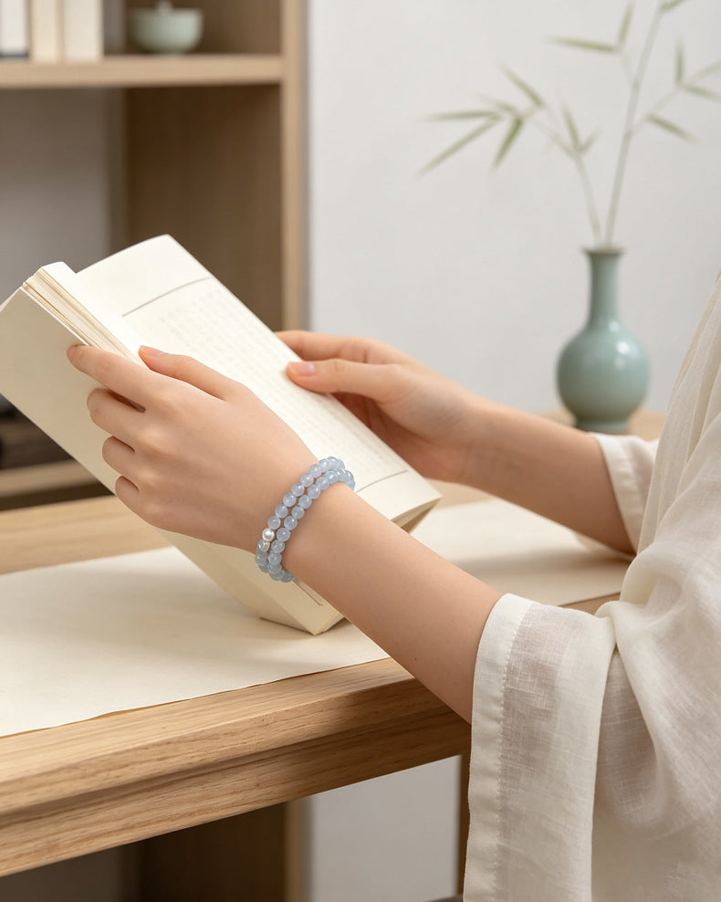 Blue Chalcedony & White Agate Bracelet