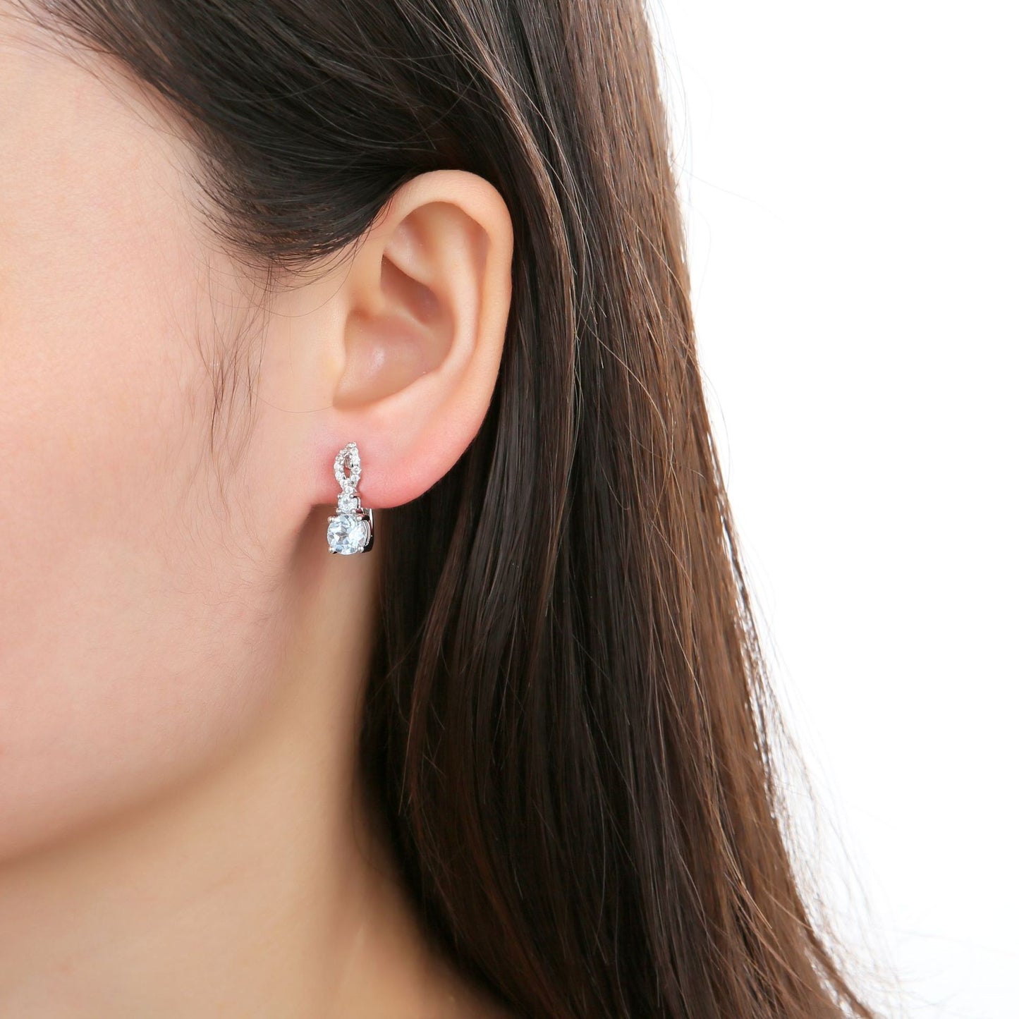 Double Round Cut Natural Gemstones Silver Stud Earrings