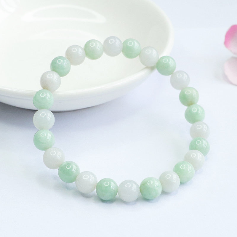 Fortune's Favor Sterling Silver Natural Jade Bracelet with Green and White Beads