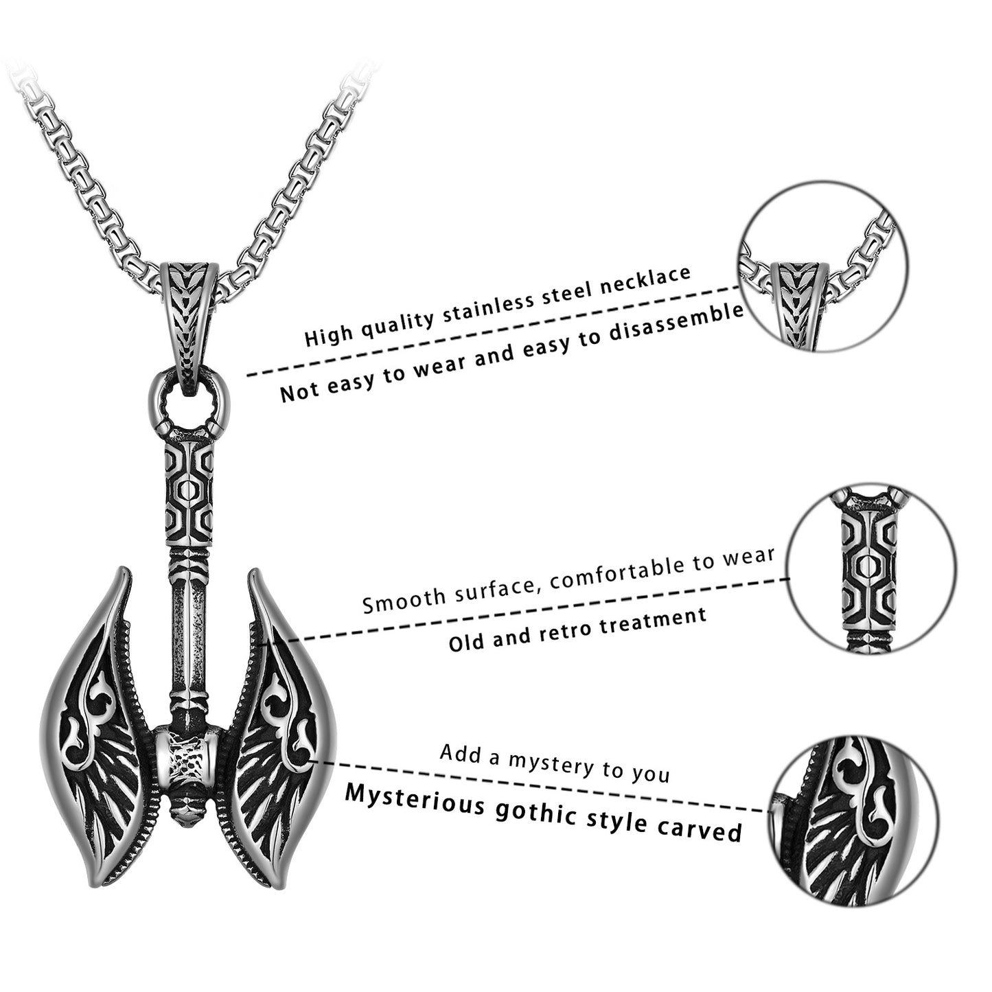Steel Necklace - Vintage Nordic Amulet Gothic Pirate Tomahawk Design For Men Gift For Him